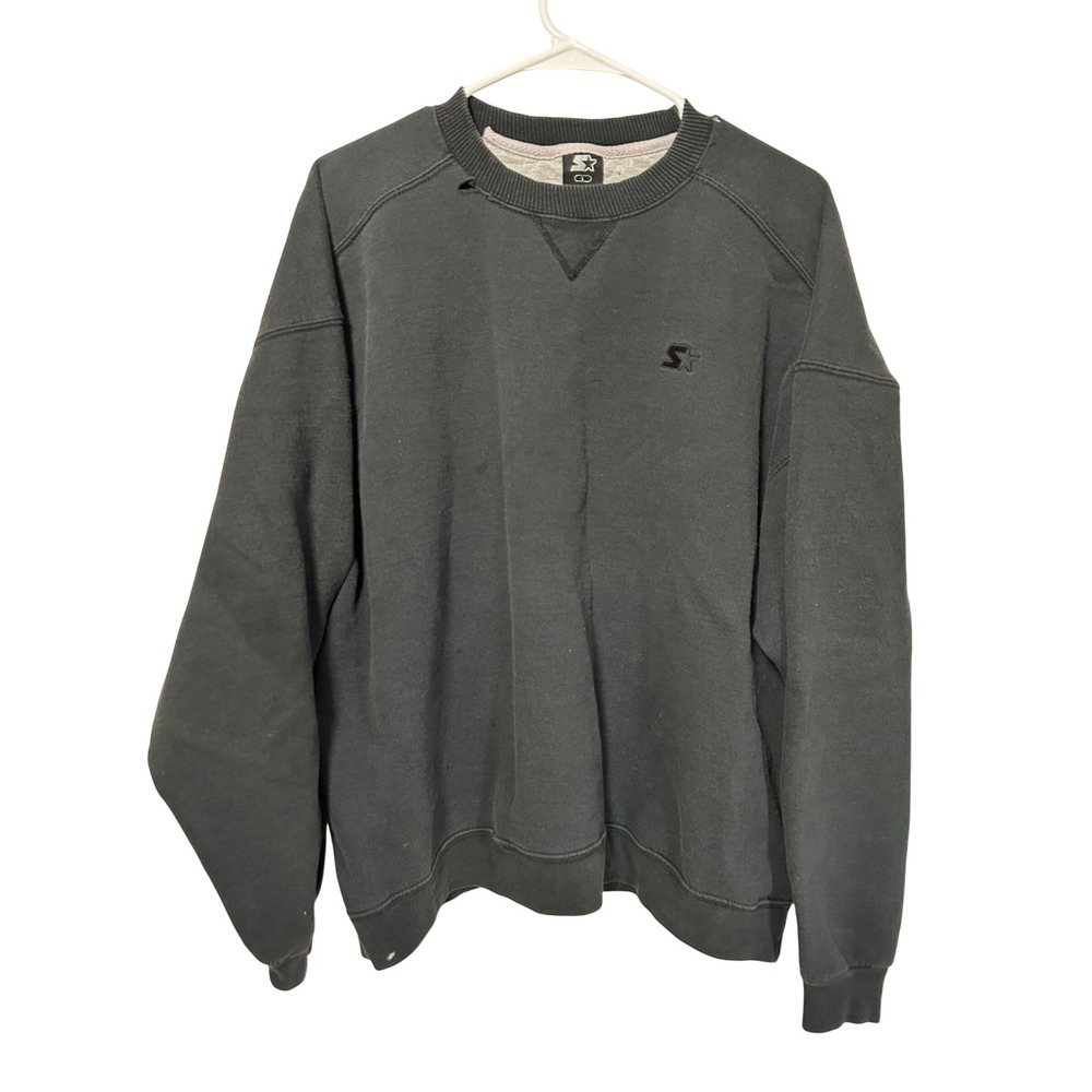 Starter Mens Vintage Faded Black Crewneck Sweatshirt Distressed Logo Large